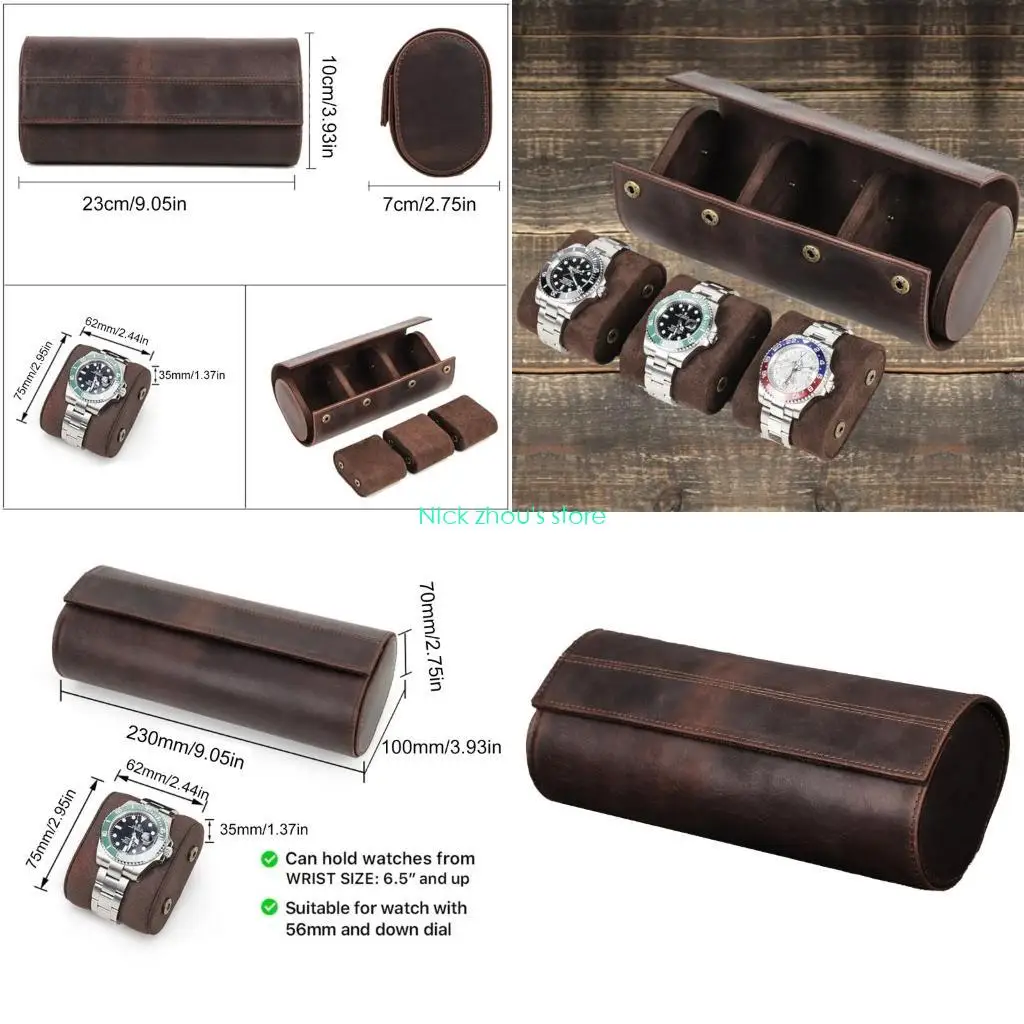 

E15E 3 Slot Watch Container Leather Watches Protective Box Stylish Wristwatch Display Case Holder Elegant Jewelry Container