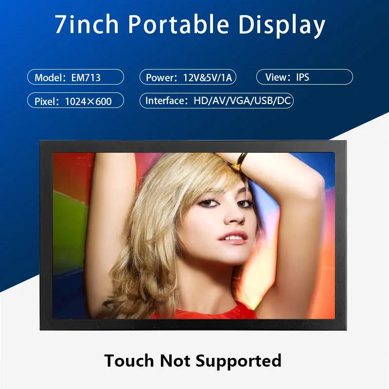 EM713 Mini 7 Inch Industrial Screen HD 1024x600 HDMI-compatible Monitor TFT Panel Metal Housing With VGA AV DC BNC Input 5V/1A