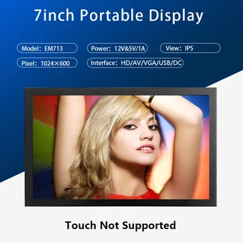 EM713 미니 7 인치 산업용 스크린 HD 1024x600 HDMI 호환 모니터 TFT 패널 금속 하우징, VGA AV DC BNC 입력 5V/1A