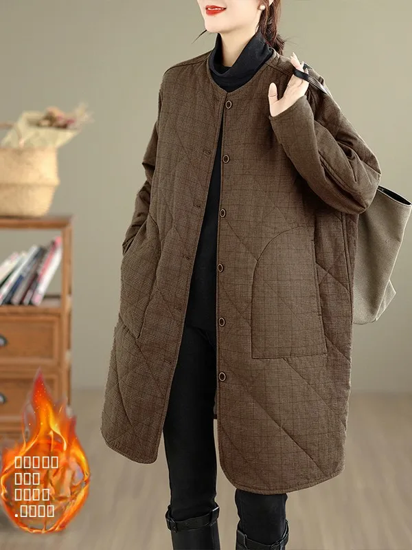 

Зима 2022, новинка, художественная универсальная хлопковая фланель Pred id, хлопок и лен, женские большие размеры, хлопковая клетчатая одежда средней длины J...