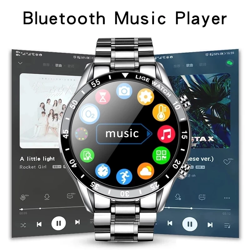 LIGE Luxury Full Circle Touch Screen Men Smart Watch Bluetooth Call Steel Band Waterproof Sports Fitness Watch For Android IOS