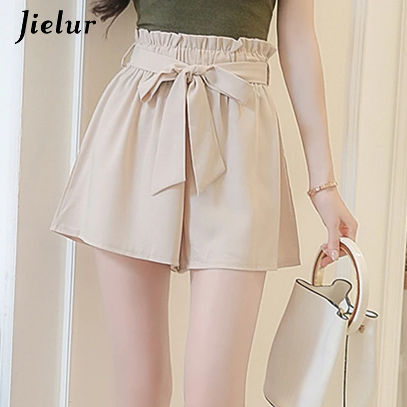 High Waist Shorts Women Fashion Summer S-3XL Size Pleated Shorts Korean Casual Pure Color Loose Bow Wide Leg Shorts Female