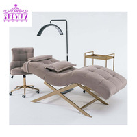 （Massage table + chair）2024 new arrival Modern Massage table spa brown velvet beauty eyelash bed luxury curved lash bed