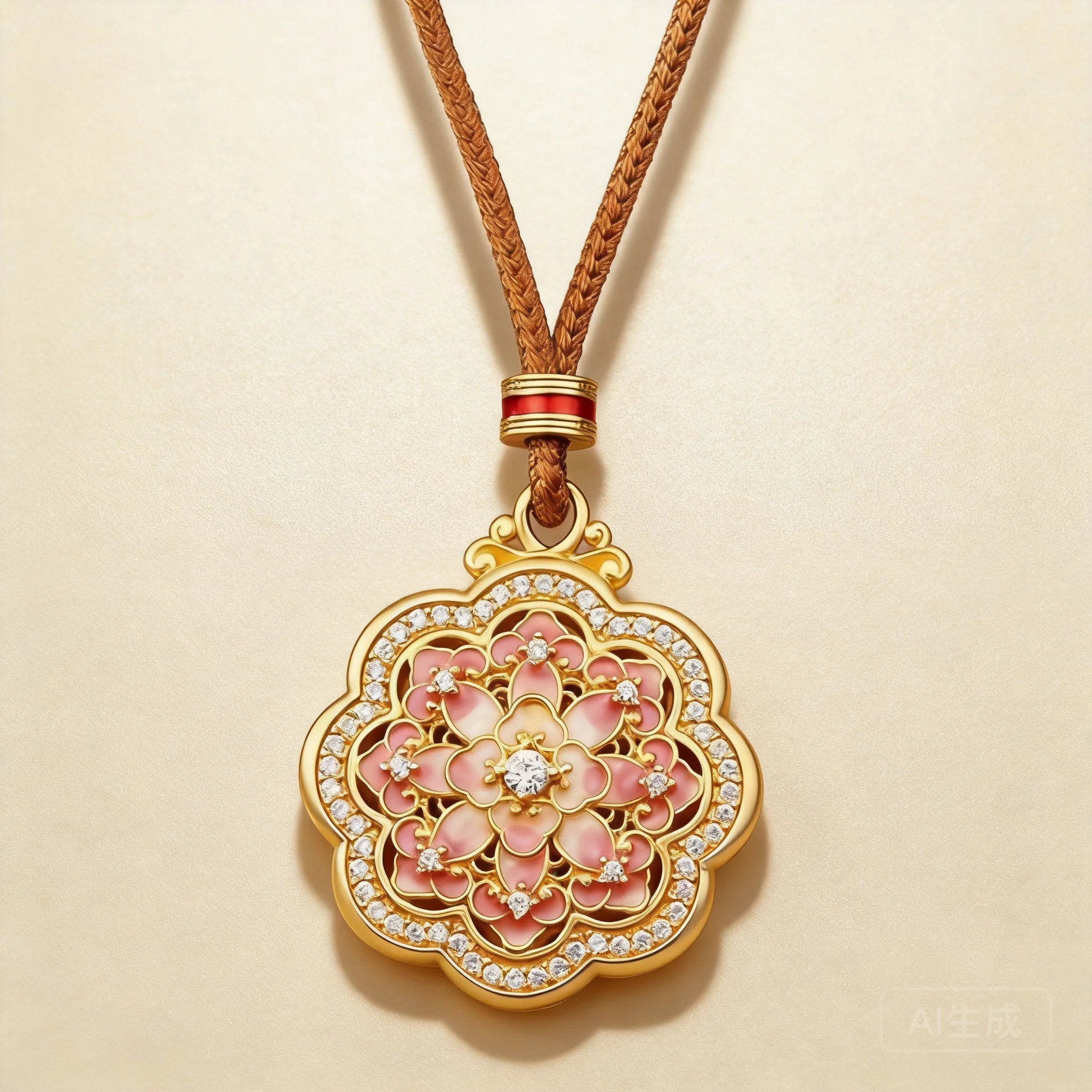Chinese Style Lucky Auspicious Peony Enamel Rhinestone Inlaid Gold Plated Long Sweater Chain Necklace For Women Blessing Fortune