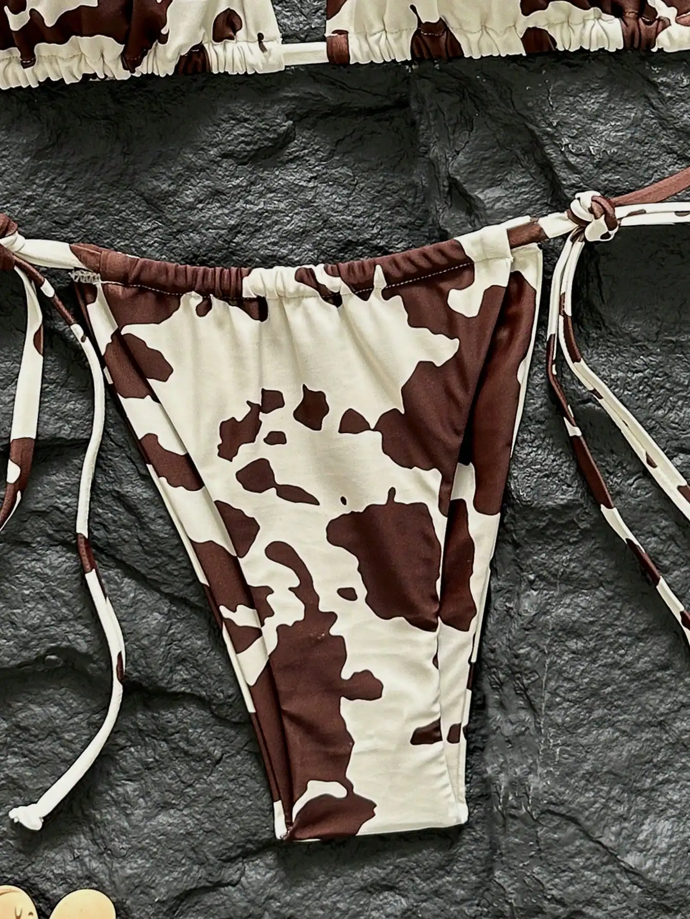 

Cow Print Halter Neck Triangle Bikini Set Low Waist Beach Vacation Style