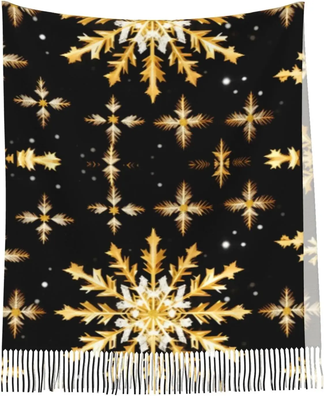 Golden Christmas Snowflake Print Tassel Scarf For Women Men Soft Scarf Shawl For Winter Fashion Lightweight Scarf Shawl view 6