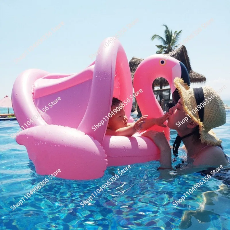 for Children's swimming ring 1-3 years old with awning Flamingo sitting ring Baby seat ring Water  Child mount
