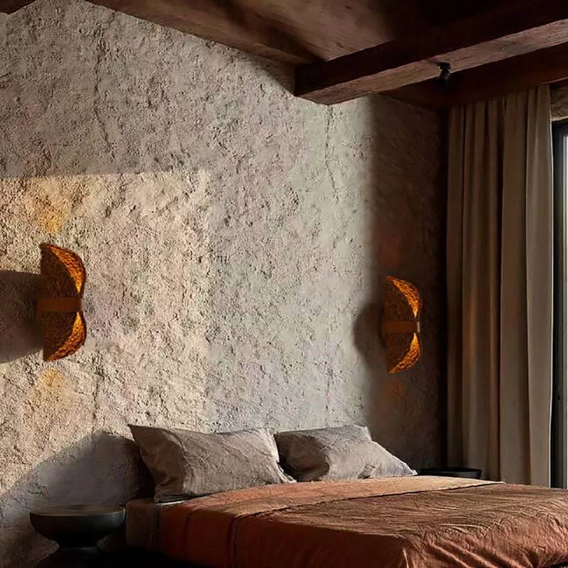 Applique Vintage wabi sable vent japonais chambre lampe de chevet idyllique design rotin applique décorative