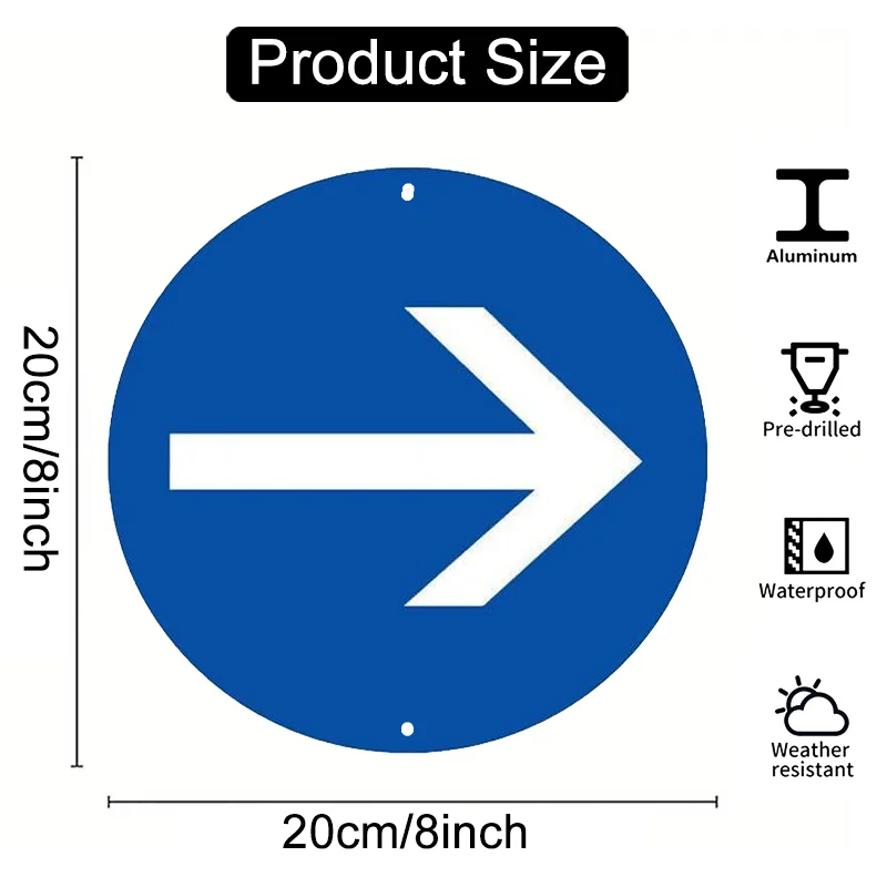 2D Flat - A 2D Flat Circular Aluminum Directional Sign in Classic Blue And White, Measuring 8.0X8.0 inch, Waterproof for Indoor