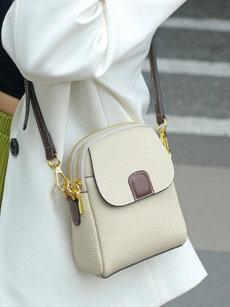 Zency 100% جلد طبيعي المرأة حقيبة كروسبودي العملي حقيبة الهاتف الفتاة حقائب صغيرة رفرف سيدة حقيبة يد 2025