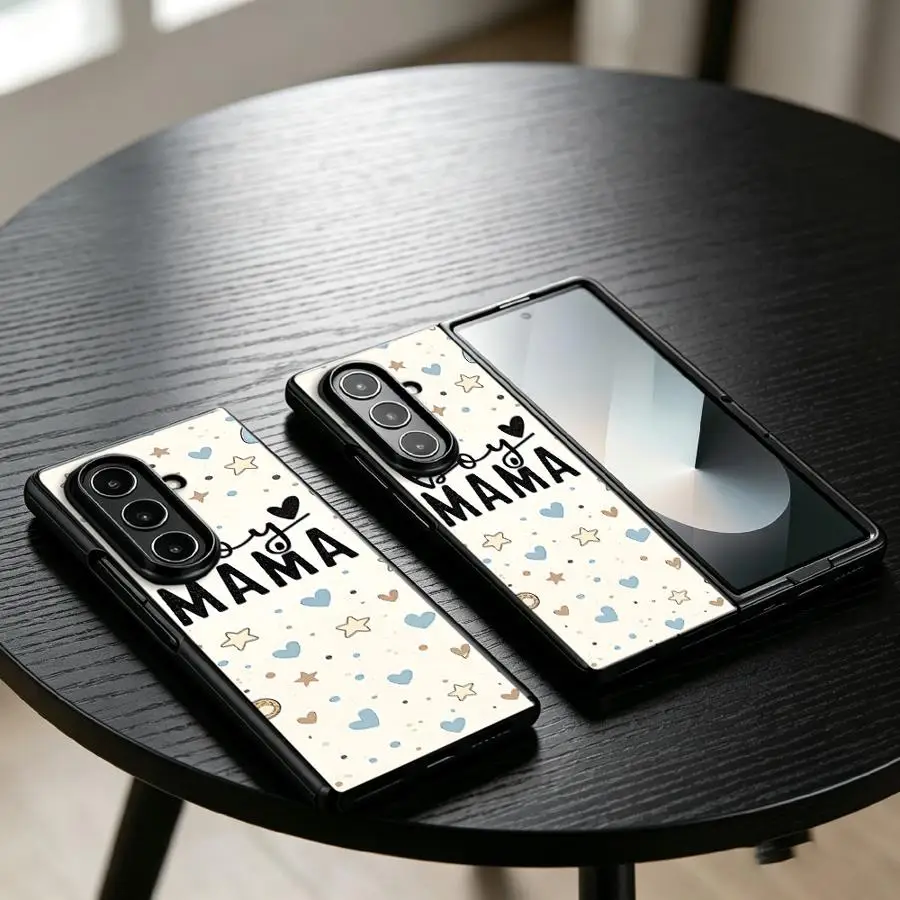 Back Phone Cover Case for Samsung Galaxy Z Fold 8 ZFold5 ZFold7 ZFold4 Z Fold 7 6 5 4 3 ZFold6 ZFold3 Cartoon Cute Letter Mama