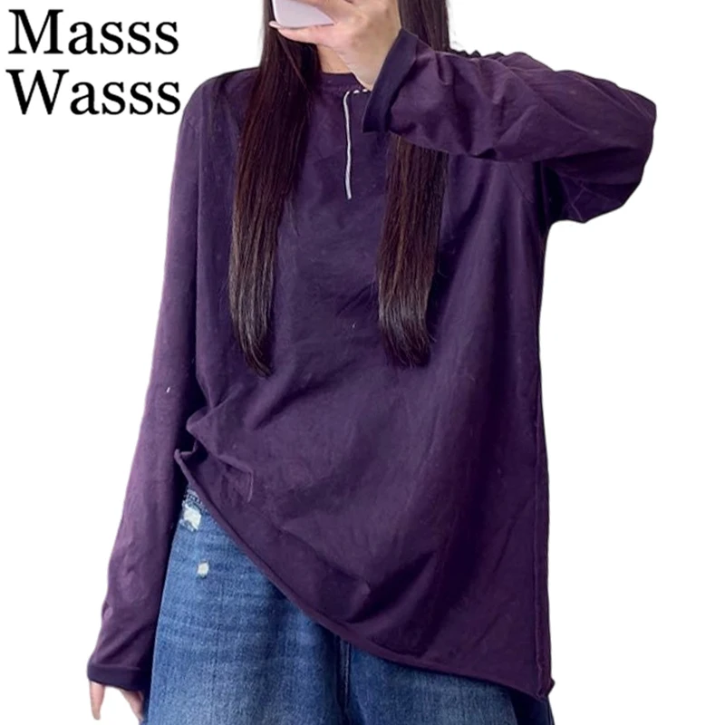

Masss Wasss Spring Korean 2026 Classic Solid O Neck T-shirts Womens Fashion Casual Vintage Clothes Ladies Warm Loose Cotton Tops