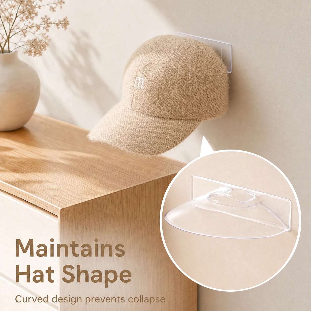 2/4pcs Wall‑Mount Curved Hat Support Rack, Arc Design Prevent Collapse, Keep Hat Shape, Hat Display Holder for Home Bedroom