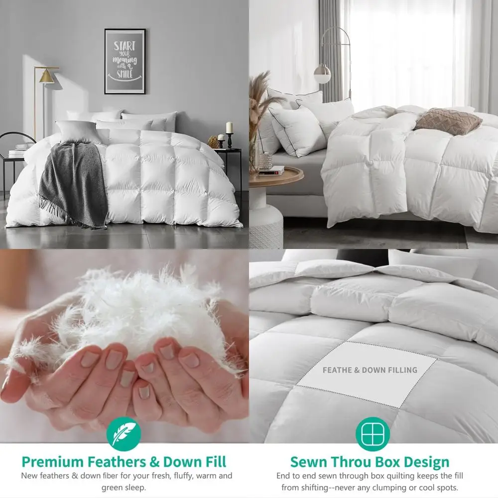 

Organic Cotton Queen Size Down Comforter - Soft, All-Season Medium Warmth Duvet Insert