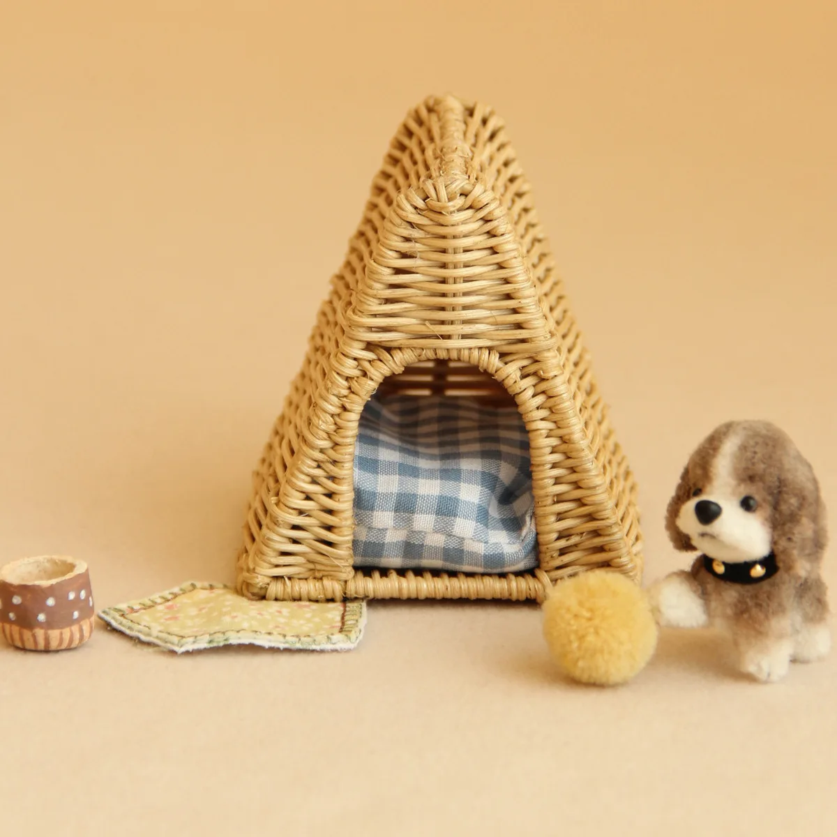 고양이 개를위한 소형 등나무 애완 동물 침대 BJD DIY 인형 집 액세서리를위한 1:12 스케일 인형 집 가구