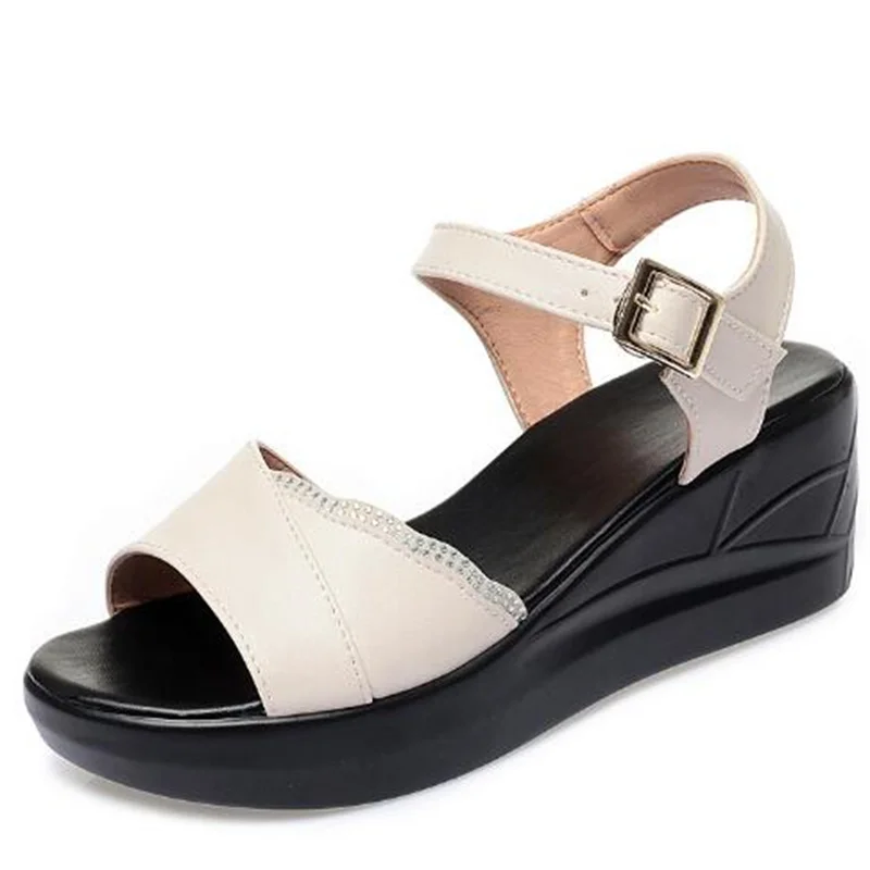 ZXRYXGS Summer Rhinestones Soft Genuine Leather Sandals Women Increase Sandals 2024 Big Size Open Toe Beach Shoes Wedges Sandals