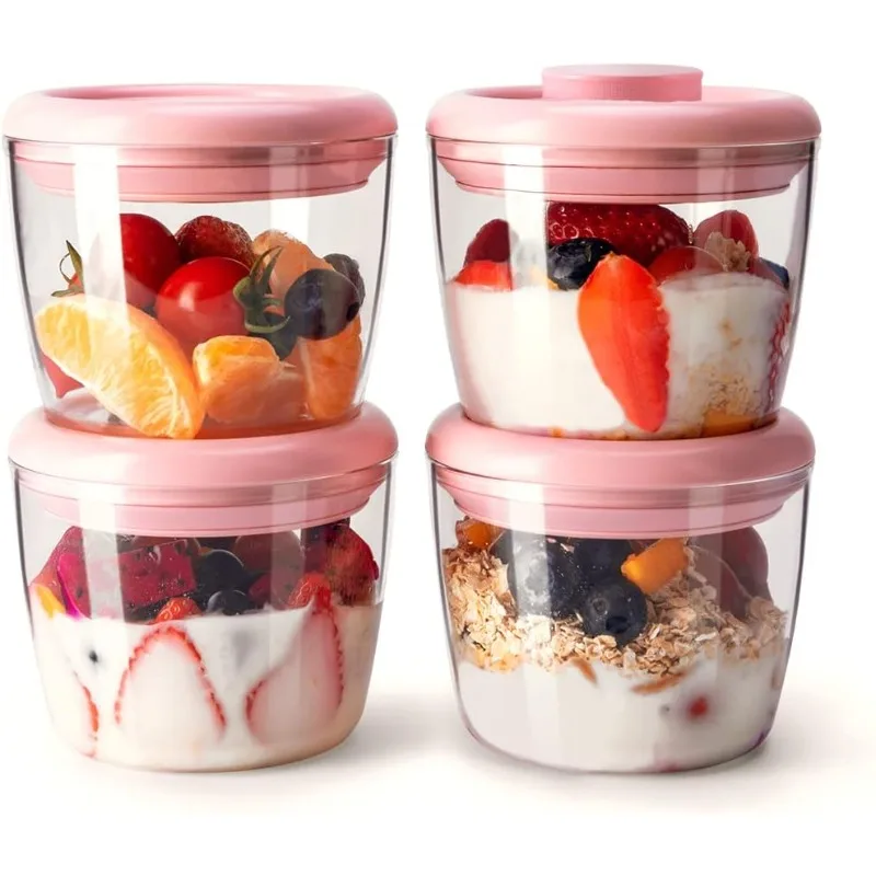 

Meal Prep Container Reusable 14oz 400ml Set of 4 Overnight Oats Containers with Lids Airtight Leakproof Pop Top Lid Bowl