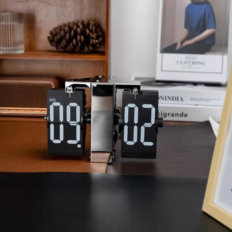 New Retro Page-Turning Clock, Living Room Desktop Seat Clock Simple  Wall Clock Automatic Mechanical Flip Clocks