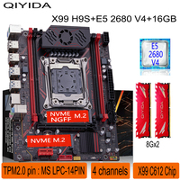 Qiyida X99 motherboard kit LGA2011 3 Xeon E5 2680 V4 2*8GB 16GB DDR4 3200Mhz 4 channels NVME USB3.0 SATA3.0 TPM 2.0 Interface