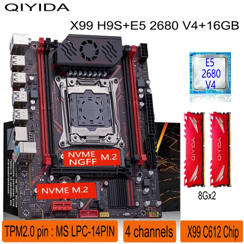 Kit de placa base Qiyida X99 LGA2011 3 Xeon E5 2680 V4 2*8GB 16GB DDR4 3200Mhz 4 canales NVME USB3.0 SATA3.0 interfaz TPM 2,0