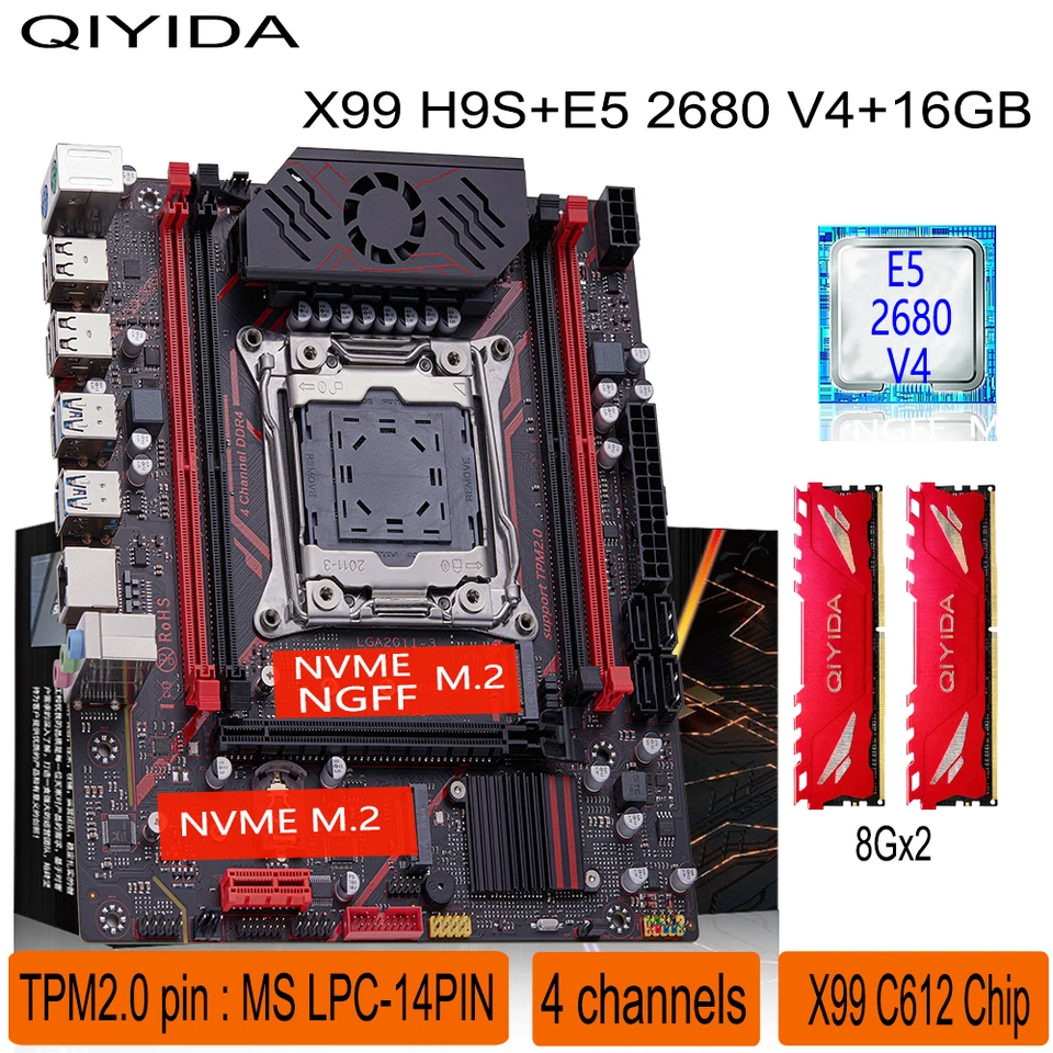 Qiyida X99 マザーボードキット LGA2011 3 Xeon E5 2680 V4 2*8GB 16GB