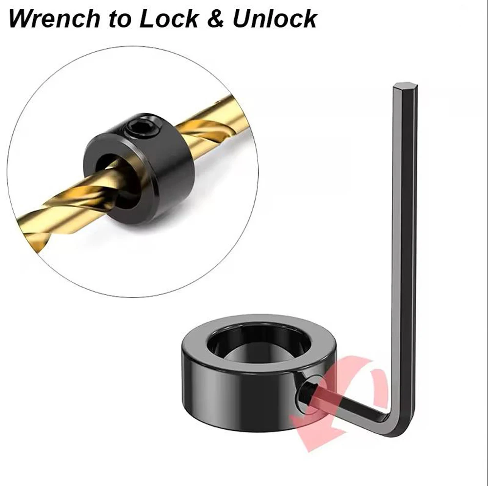 Adjustable Drill Stoper Collar Set Metric Lock Steel Press Positioner with Depth Adjustment Woodwork Hole Guide Tools Bit Ring S