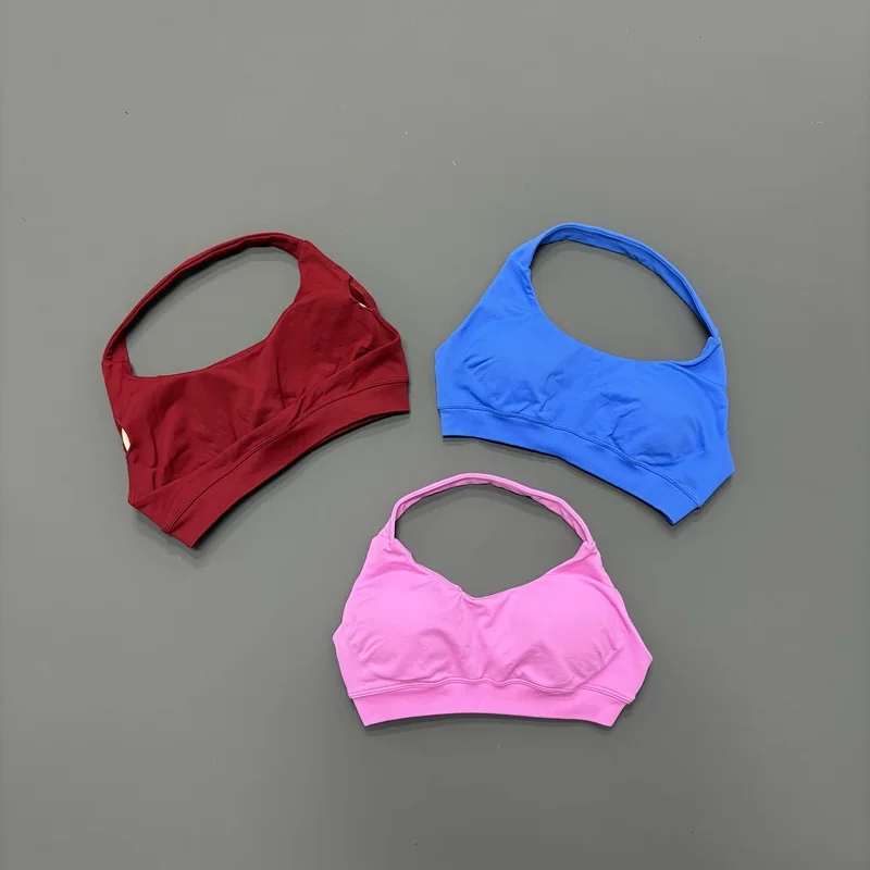 HISTELLO Nahtloser Neckholder-Sport-BH für Damen, offener Rücken, hoher Halt, gepolstertes Oberteil, für Pilates, Yoga, Fitness, Gym, Workout – Detail 6