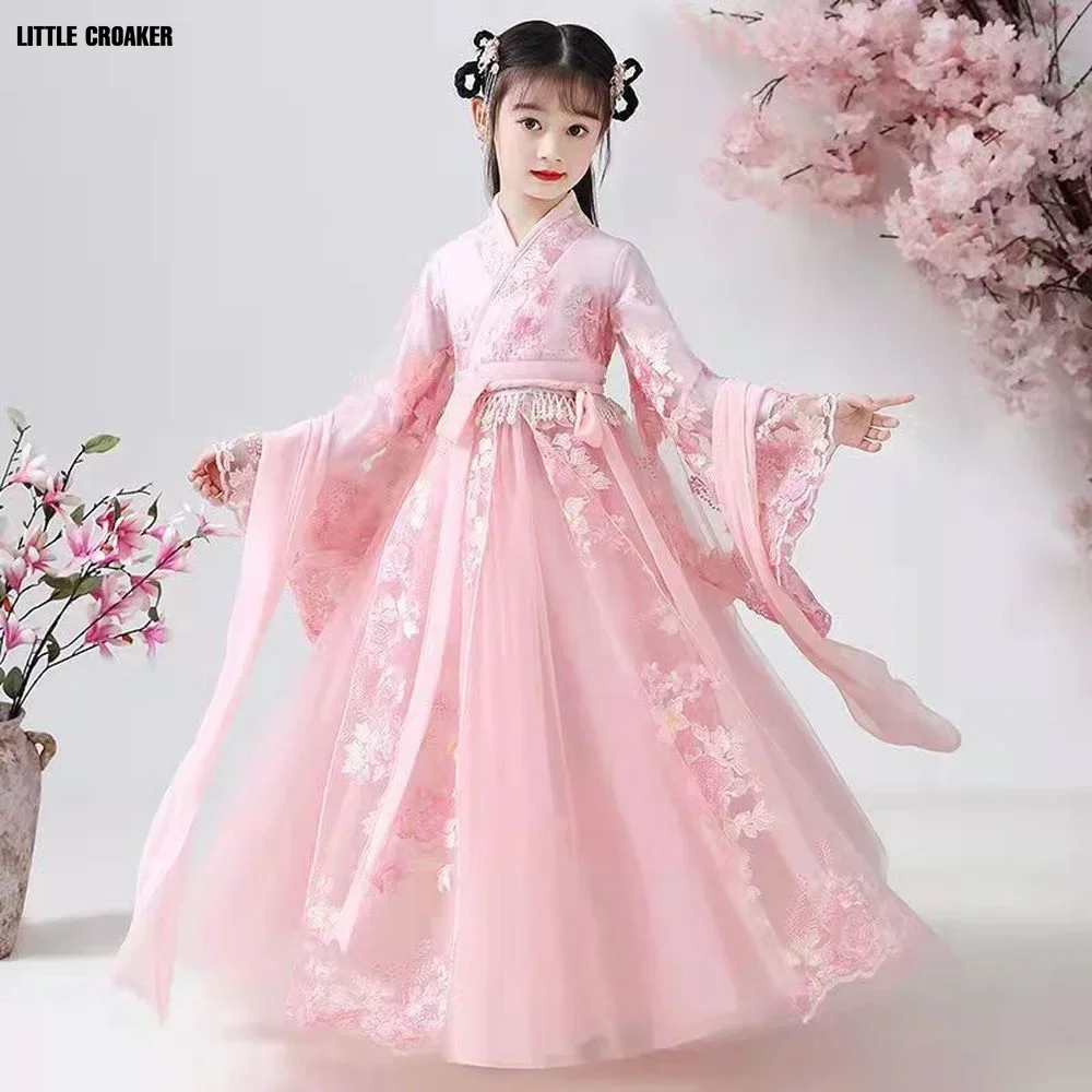 Chinese Traditionele Folk Dans Jurk Meisjes Roze Dans Fee Kostuum Hanfu Meisjes Prinses Jurken Set Kids Party Cosplay Kleding