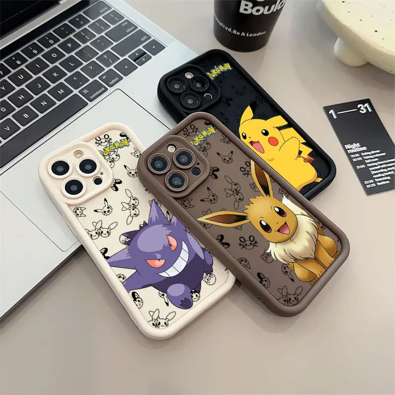 Pokemon Gengar Eevee Anime Phone Case For iPhone 11 12 13 14 15 16 Pro Max X Thicken Case For iPhone 15 16 Plus Protective Cover