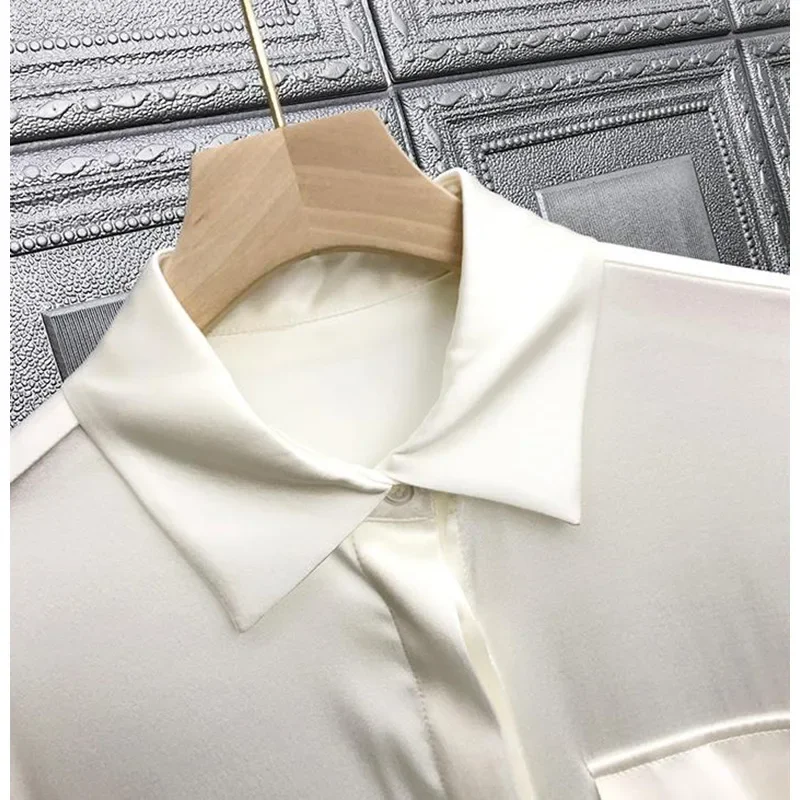 Commuter Women Shirt Suit Collar 23mm Heavy Mulberry Silk Shirt White Satin Shirt 2024 Temperament Silk Blouse Spring Women