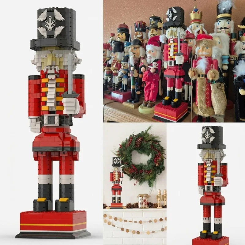 Figurine de soldat casse-noisette de Noël en uniforme rouge MOC avec épée, décoration de vacances, modèle de bloc