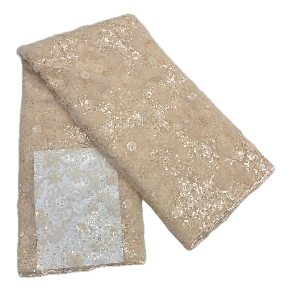 Новейшая высококачественная кружевная ткань с блестками и бисером, 5 ярдов, элегантный африканский тюль для свадебного платья, материал, кружево с вышивкой бисером
