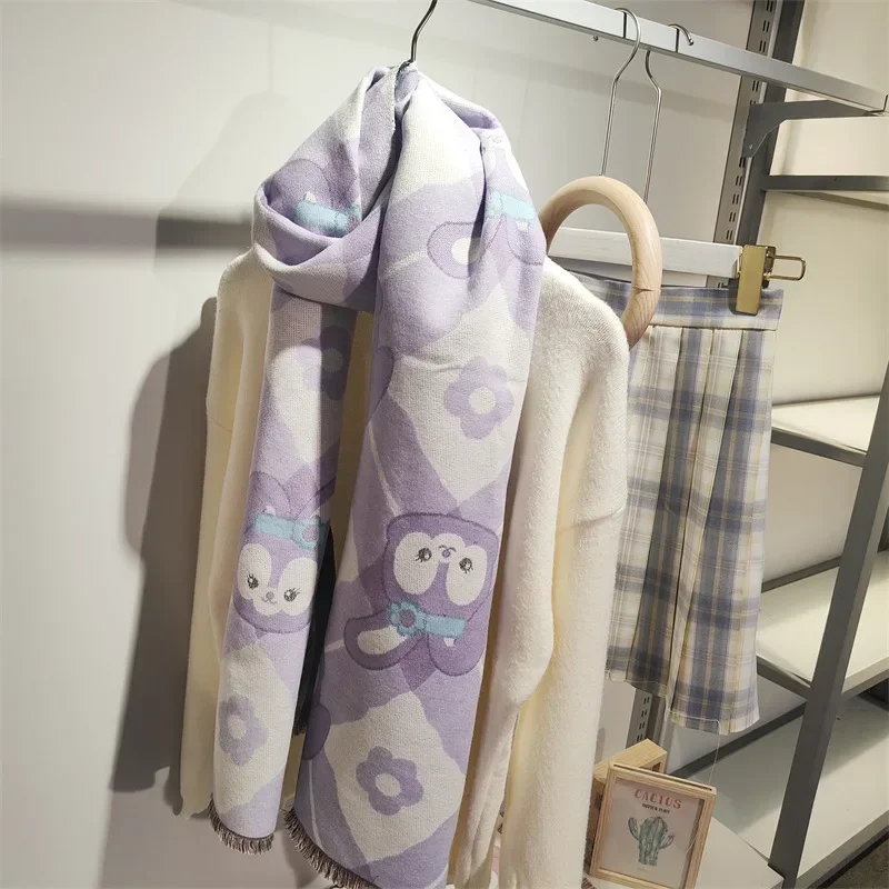 Sanrio Kuromi New Autumn and Winter Cartoon Melody Imitation Cashmere Scarf Women\'s Double-sided Scarf Warm Scarf Christmas Gift