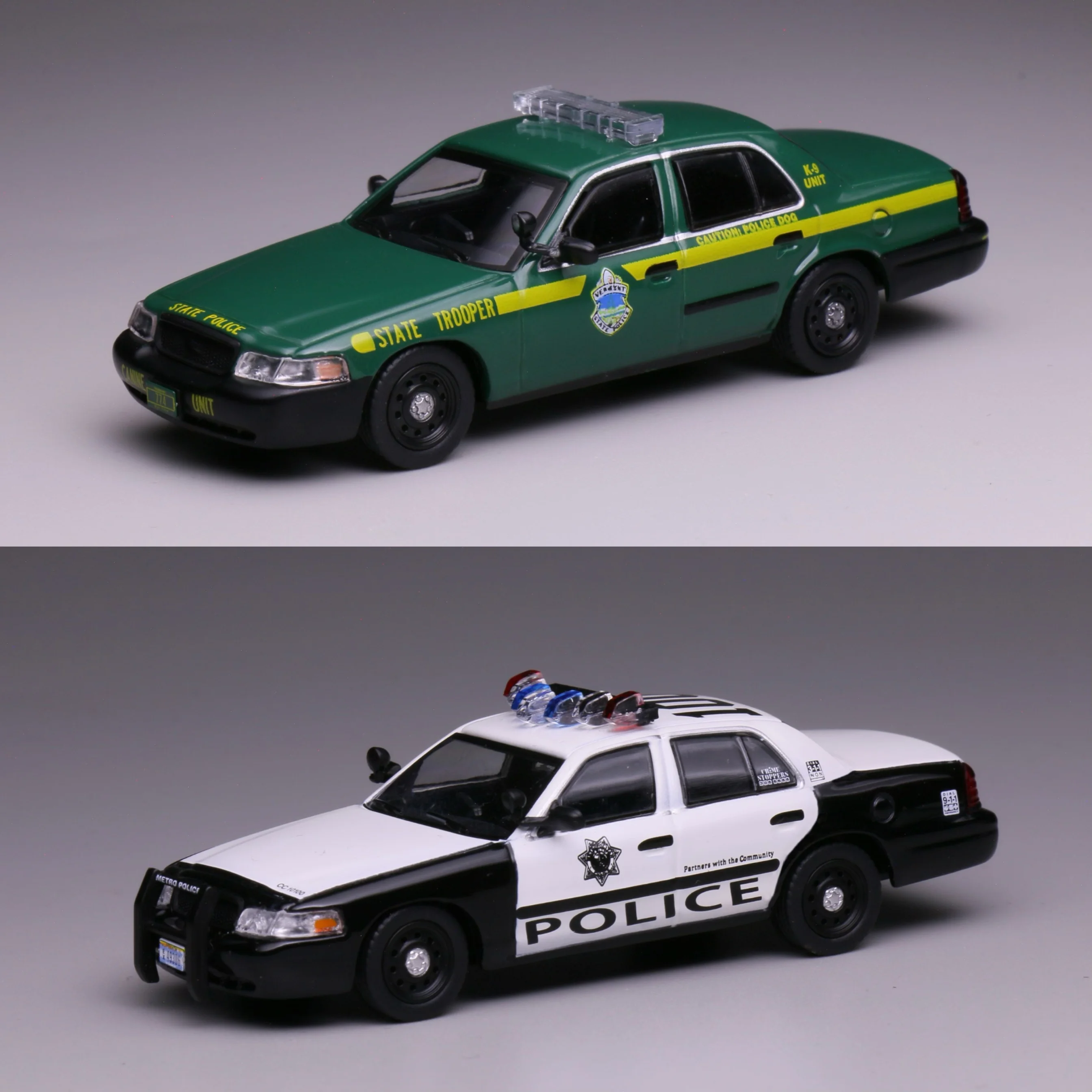 

596 1/64 CrownVictoria Las Vegas & Vermont State Police Theme Alloy Model