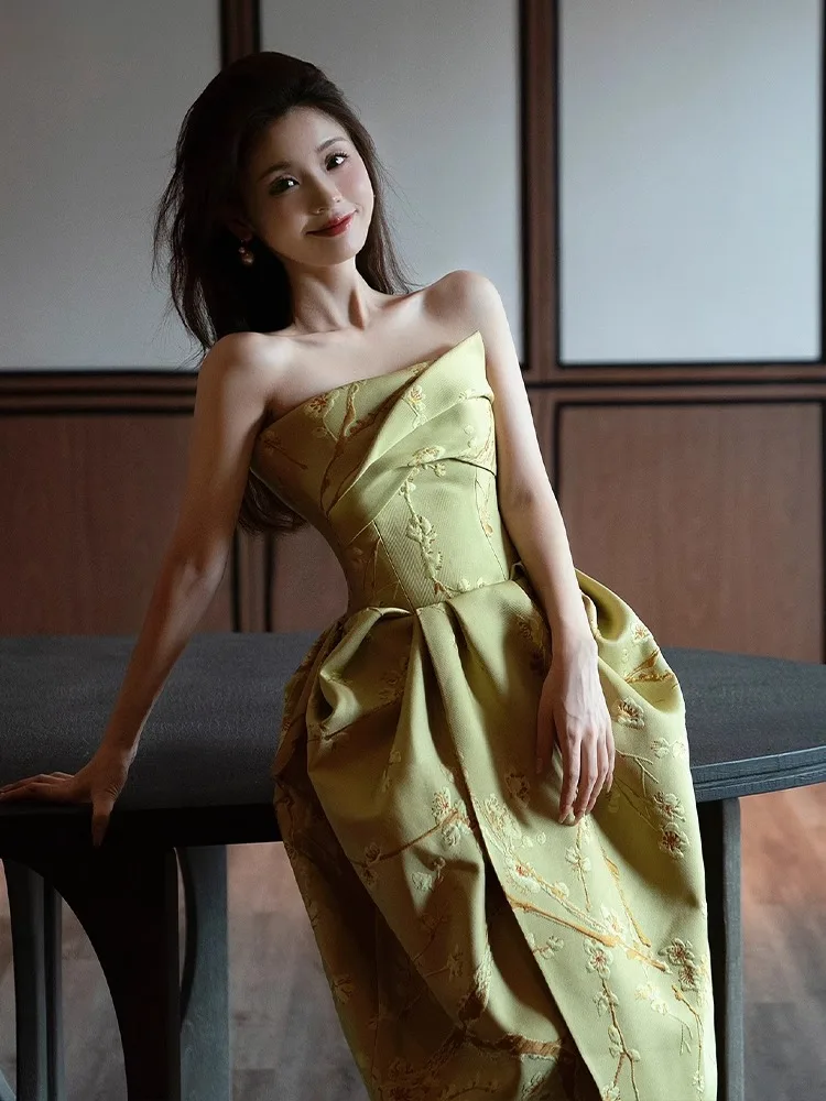 

Элегантное китайское свадебное платье для женщин: роскошное, легкое, винтажное, с вышивкой, на бретельках, с завышенной талией