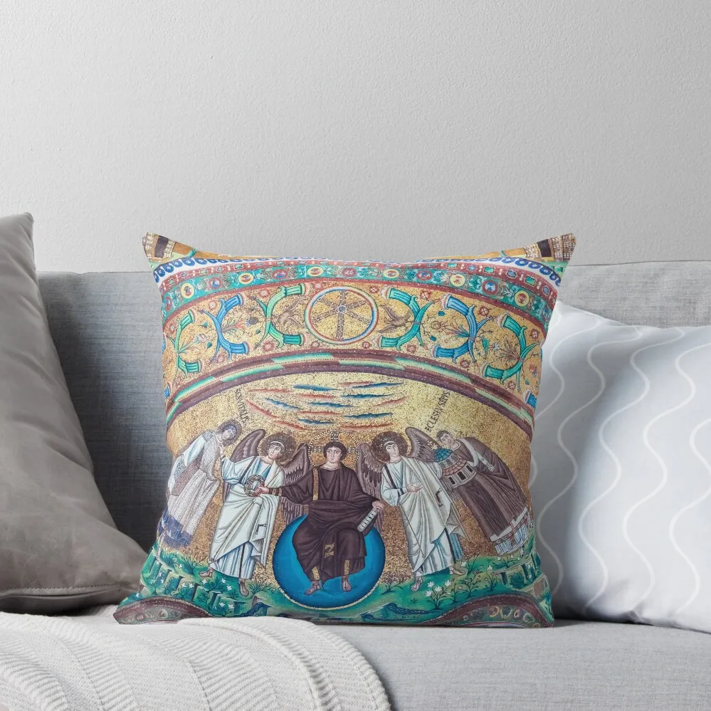 Historic byzantine mosaic in Saint Vitale Basilica (late 540s), Ravenna, Italy Throw Pillow christmas pillow case pillow