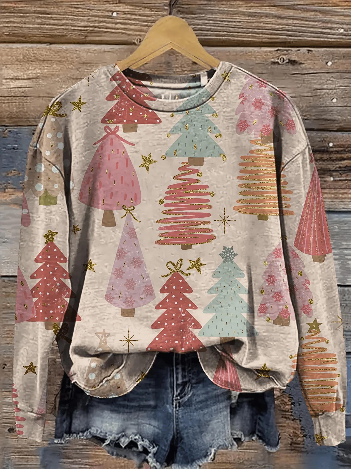 Christmas Women Sweatshirt Colorful Christmas Tree Full Print Autumn Winter Holiday Party Casual Wear New Year Women's Clothes