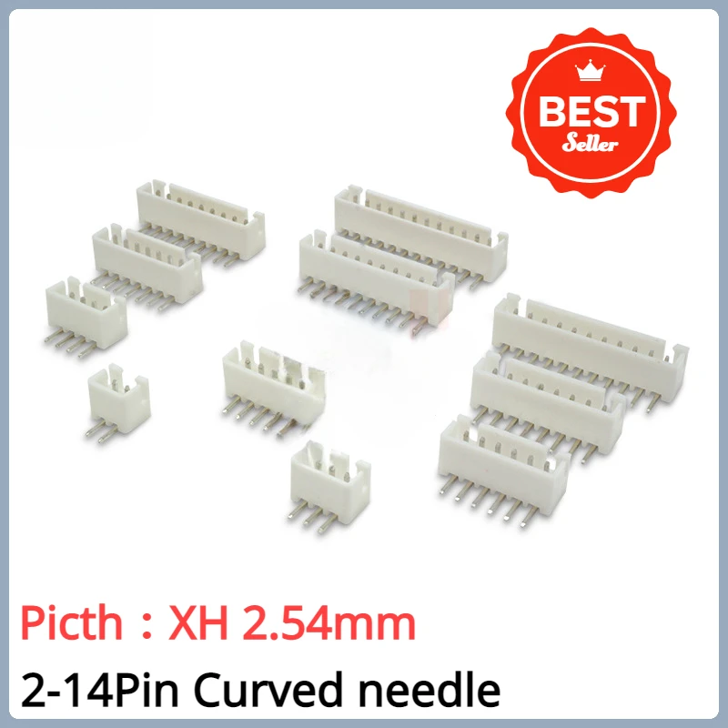 50pcs Curved Pin Xh2.54mm Pitch Curved Foot Socket 2p3p4p5p6p7p8p9p10p-14p Connector Terminal Connector Plug