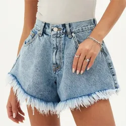 Women's Denim Shorts Flared Women's Jeans Shorts Washed Short Pants Women Jeans Streetwear Loose Denim Shorts Women Designer