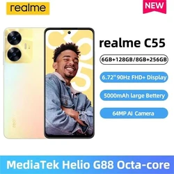 スマートフォンhelio g88,mediatek Realme-C55,64mpカメラ,カメラ,33w supervooc充電,fhd,6,72 '', 90hz画面