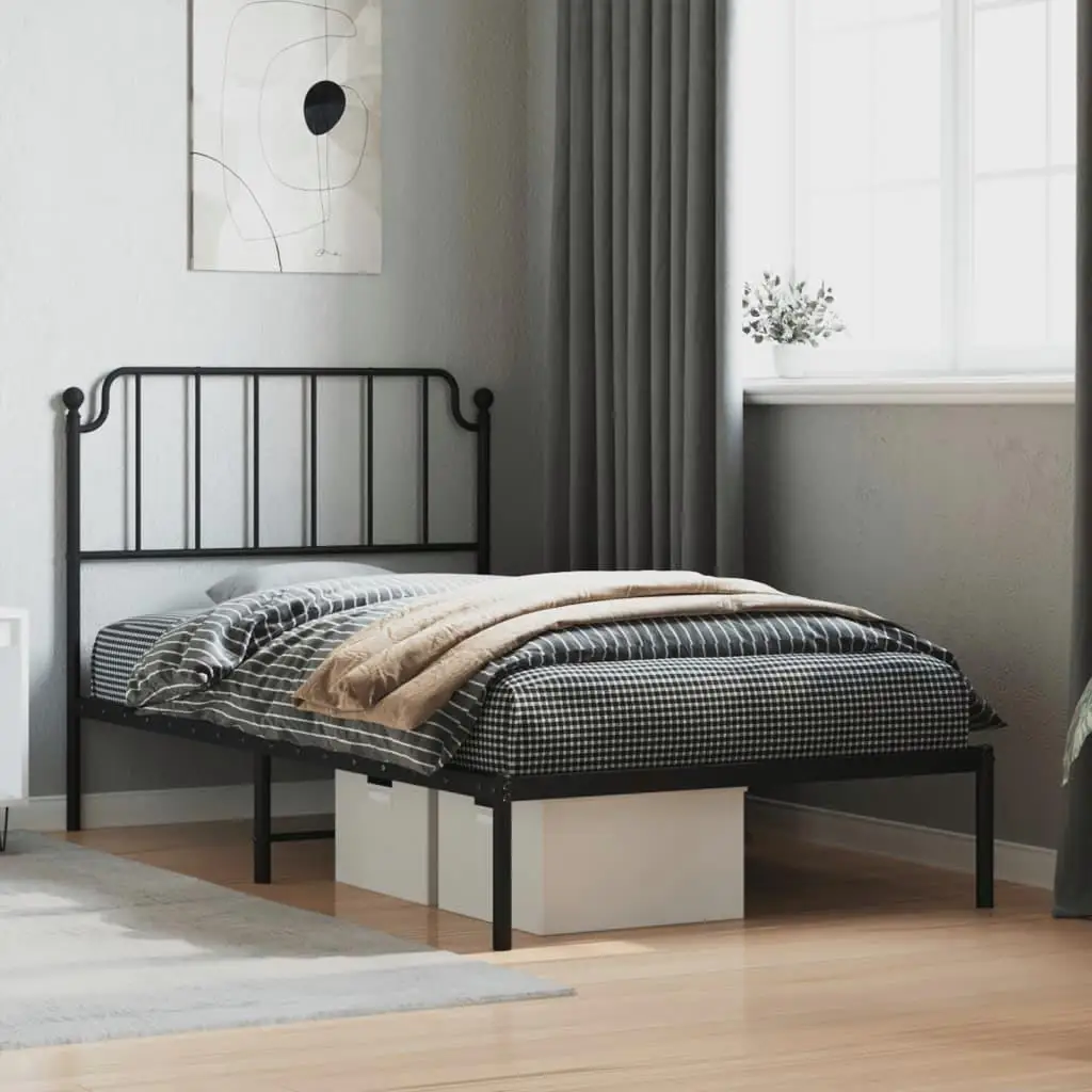 

Modern Twin Bed Frame Black Powder Coated Steel Rectangular