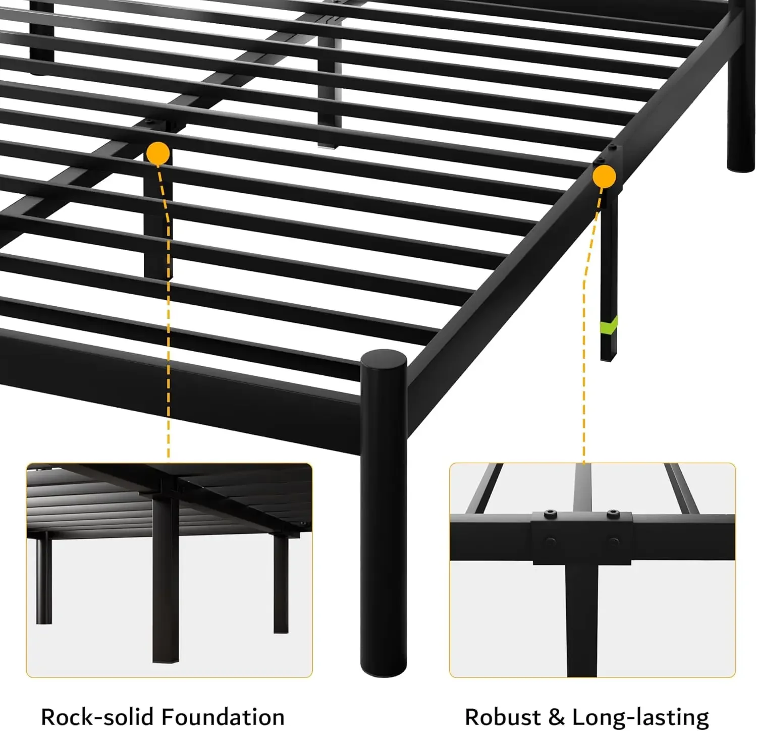 Modern Iron-Art Headboard/Heavy Duty Steel Slats Support/Under Bed Storage/No Box Spring Needed