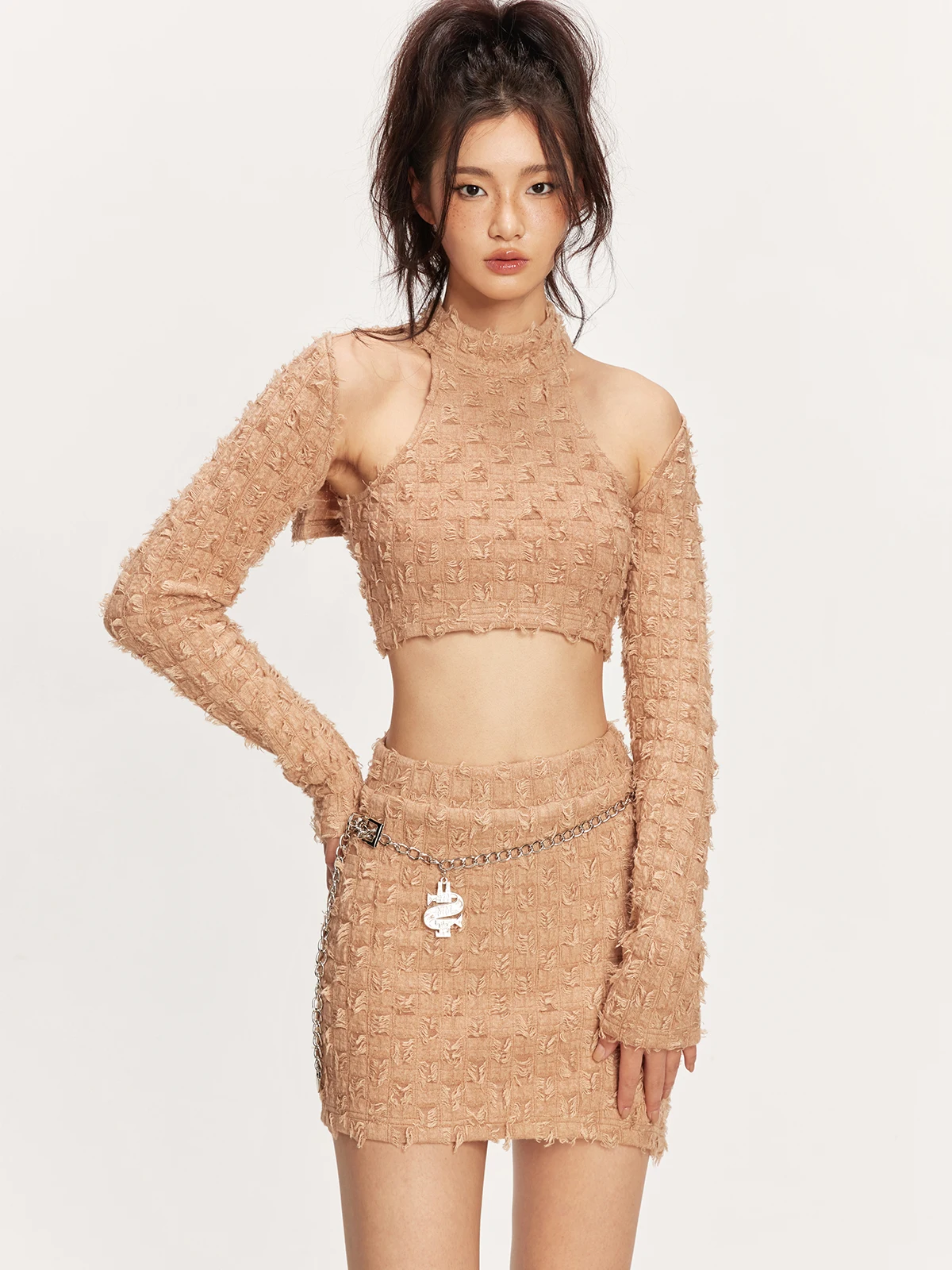 

Модный вязаный комплект для весны и осени: новый, элегантный, в стиле «Spicy Girl», с эффектом высокого качества, жилет и юбка, женский костюм-двойка.