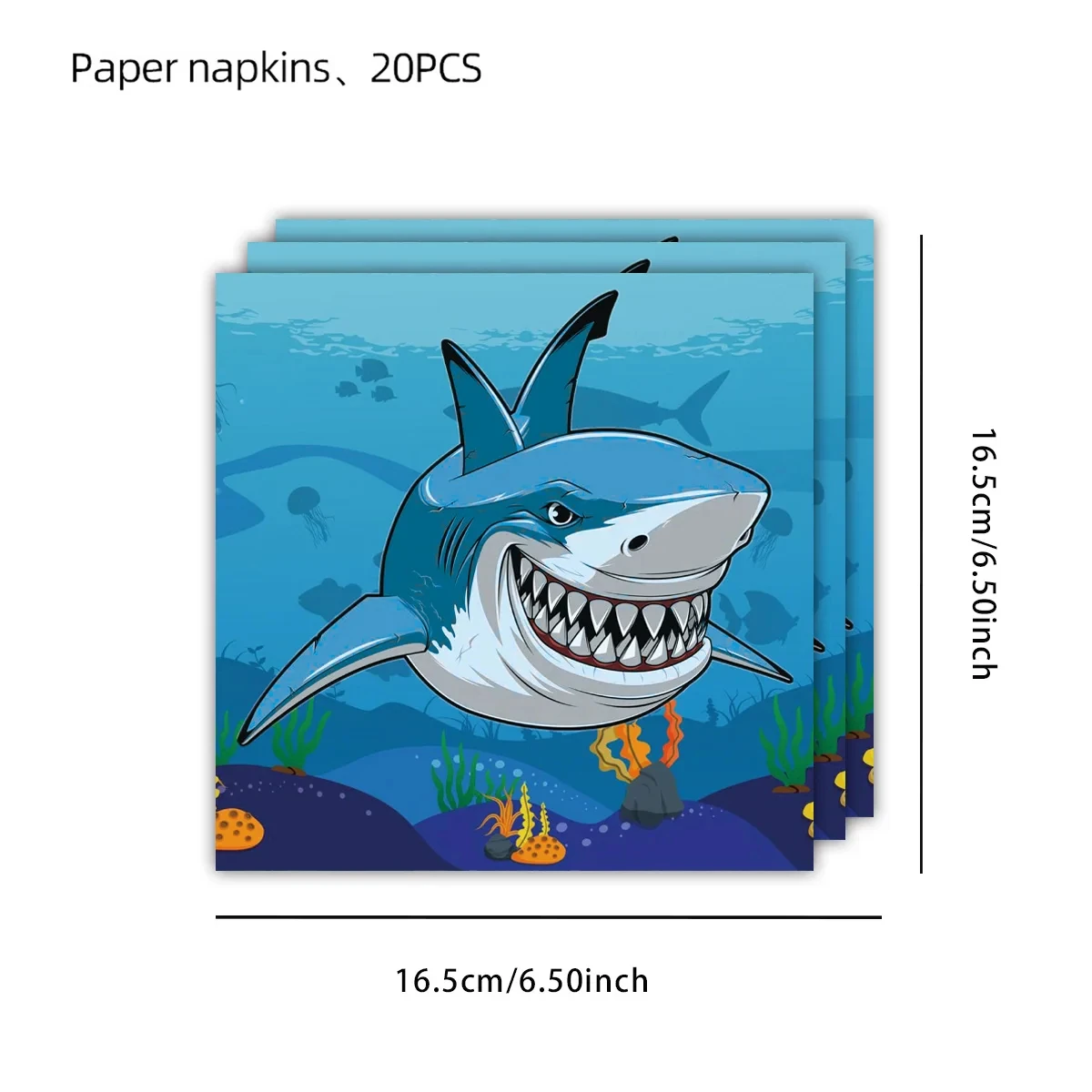 Cartoon Shark themed Party Supplies Cutlery Set Paper Cup Plate Table Set Ocean Wave Children's Birthday Party Decoration