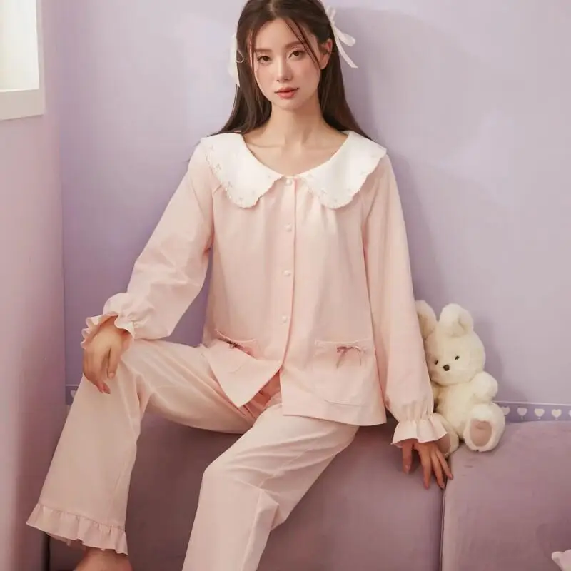 

Комплект для сна в стиле принцессы: термобелье с длинным рукавом из полиэстера, домашняя одежда, милый дизайн, молодежный стиль, весенняя коллекция