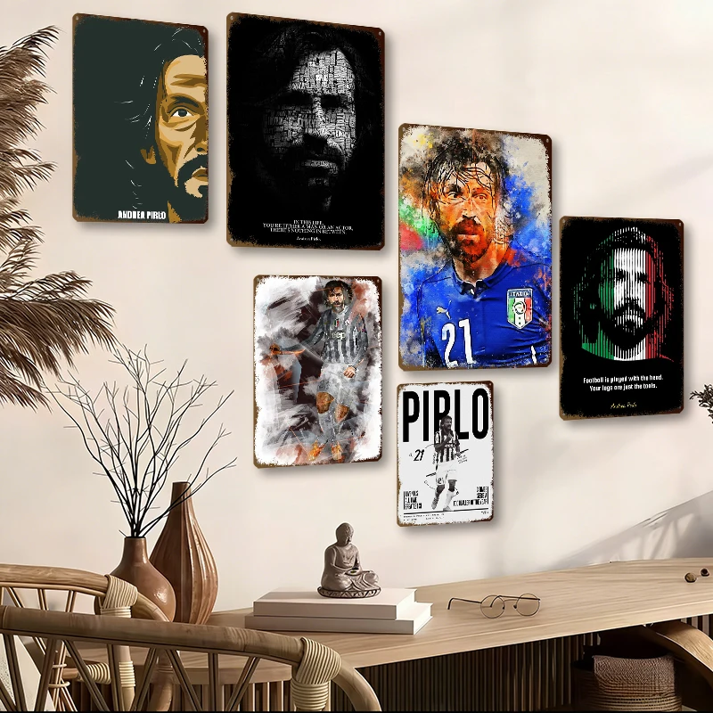 Andrea Pirlo Football Player Wall Art Metal Posters Custom Vintage Metal Tin Signs for Man Cave Room Garage Decorations House