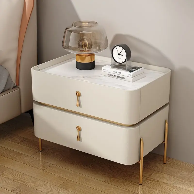 

2024 New Style Advanced Bedside Cabinet Light Luxury and Simple Modern Solid Wood Bedside Cabinet Rock Board Bedside Table