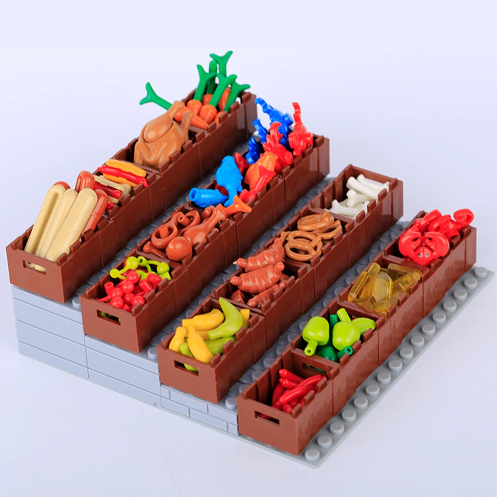 City Food Building Blocks MOC Accessories Grilled Chicken Bread Fish Crab Seafood Fruit Apple Banana Kit Toy Classic Bricks K043