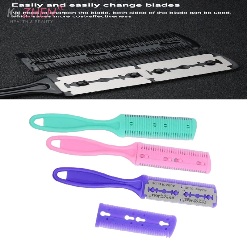 5 قطعة سكين مزدوج الوجهين قطع الشعر مشط فرش مع شفرات حلاقة المتقلب قطع ترقق الحلاق صالون الشعر مشط الحلاق #1