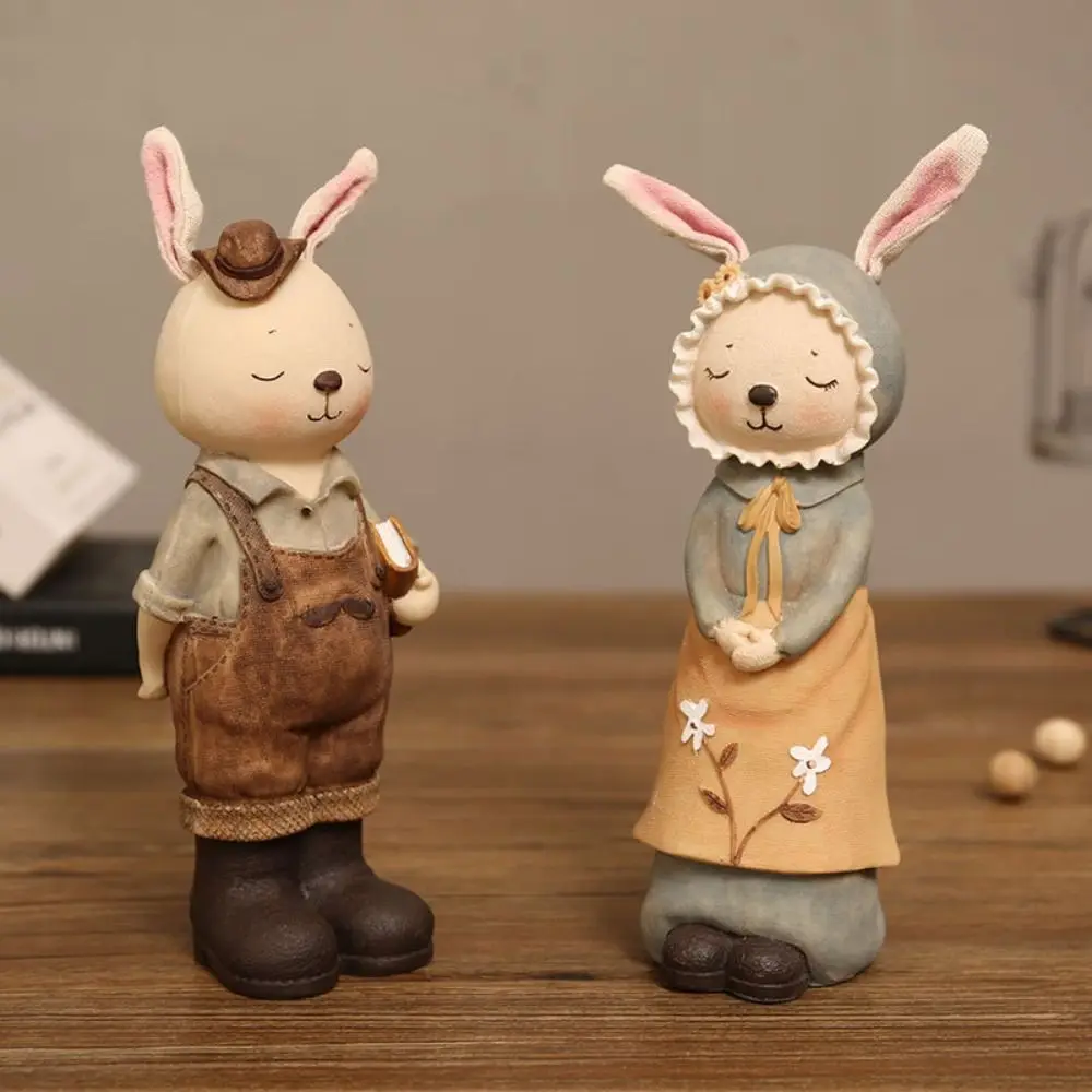 Mini Easter Bunny Statue Cute Resin Crafts Mini Rabbit Figurine European Pastoral Rabbit Desktop Ornament Bookshelf Cabinet